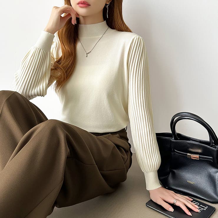 プリーツスリーブニット ボリューム袖ニット ハイネック | COCOMOMO | 詳細画像9 