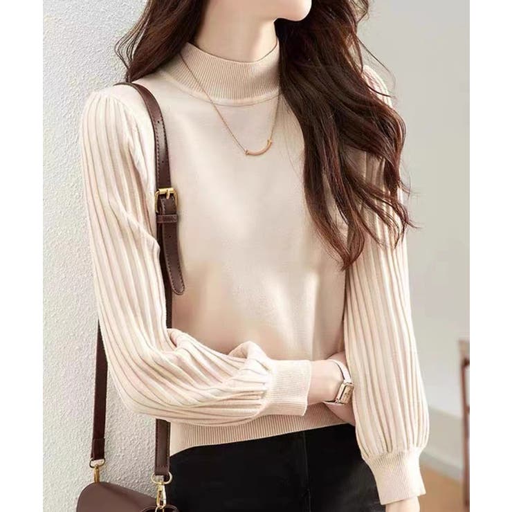 プリーツスリーブニット ボリューム袖ニット ハイネック | COCOMOMO | 詳細画像11 