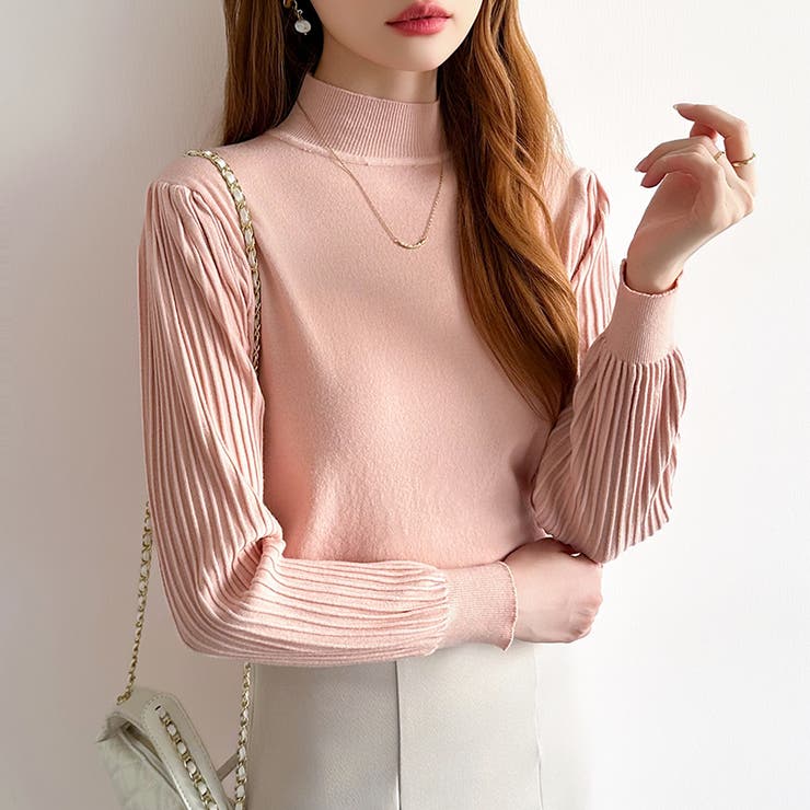 プリーツスリーブニット ボリューム袖ニット ハイネック | COCOMOMO | 詳細画像13 