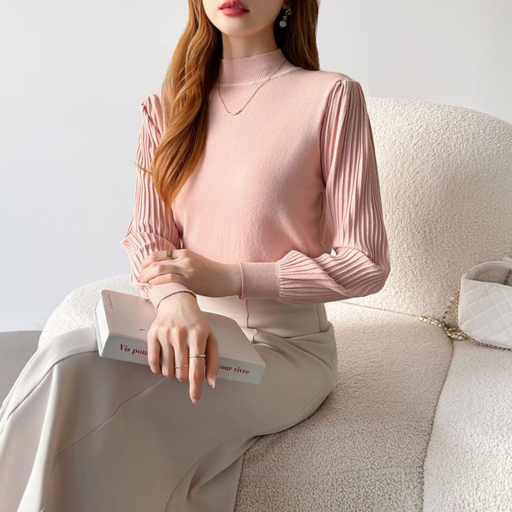 プリーツスリーブニット ボリューム袖ニット ハイネック | COCOMOMO | 詳細画像14 