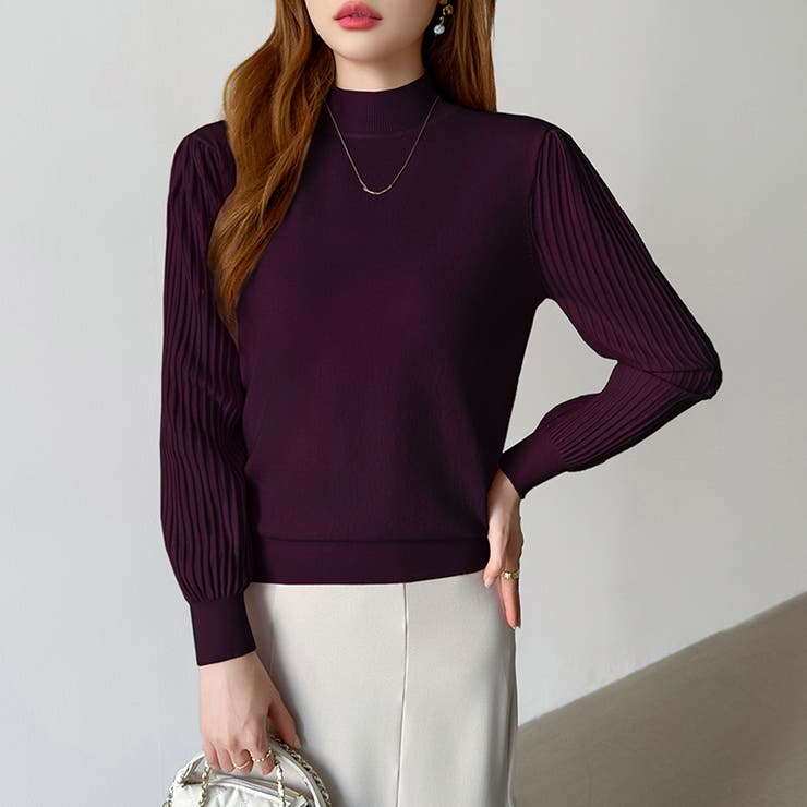 プリーツスリーブニット ボリューム袖ニット ハイネック | COCOMOMO | 詳細画像21 