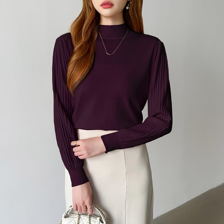 プリーツスリーブニット ボリューム袖ニット ハイネック | COCOMOMO | 詳細画像22 