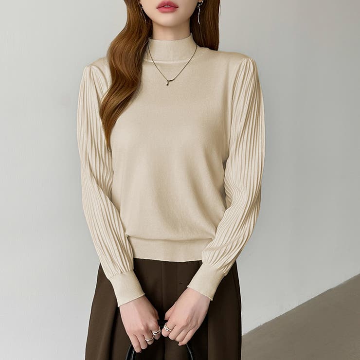 プリーツスリーブニット ボリューム袖ニット ハイネック | COCOMOMO | 詳細画像25 