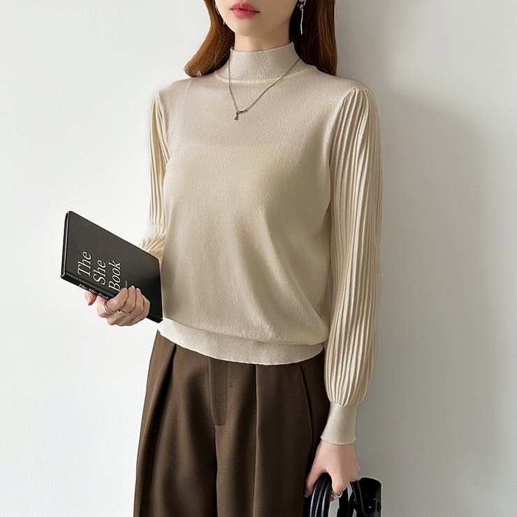 プリーツスリーブニット ボリューム袖ニット ハイネック | COCOMOMO | 詳細画像26 