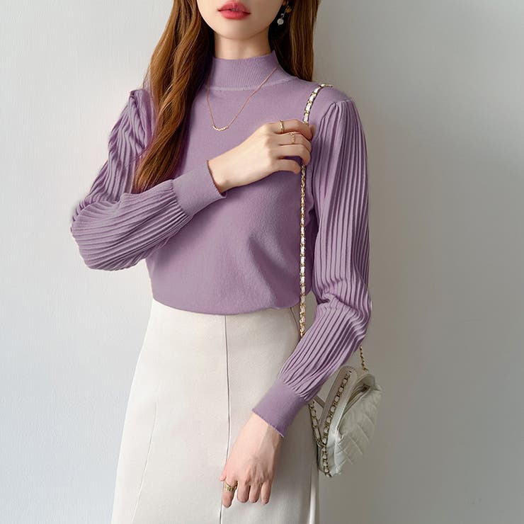 プリーツスリーブニット ボリューム袖ニット ハイネック | COCOMOMO | 詳細画像27 