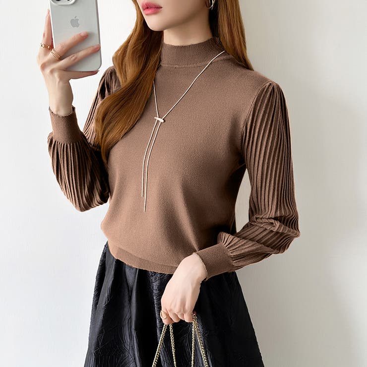 プリーツスリーブニット ボリューム袖ニット ハイネック | COCOMOMO | 詳細画像29 