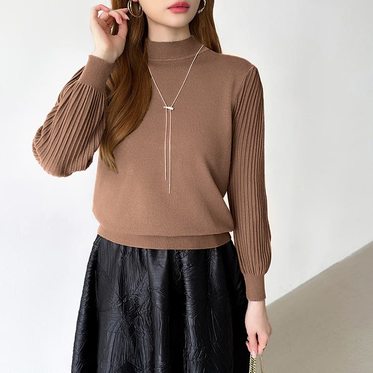 プリーツスリーブニット ボリューム袖ニット ハイネック | COCOMOMO | 詳細画像30 