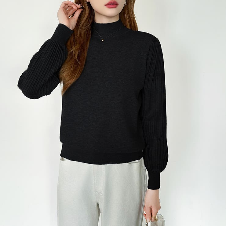 プリーツスリーブニット ボリューム袖ニット ハイネック | COCOMOMO | 詳細画像31 