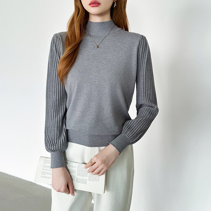 プリーツスリーブニット ボリューム袖ニット ハイネック | COCOMOMO | 詳細画像33 