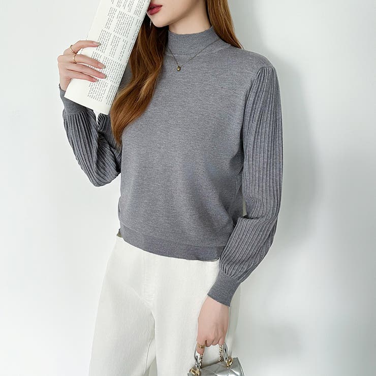 プリーツスリーブニット ボリューム袖ニット ハイネック | COCOMOMO | 詳細画像35 