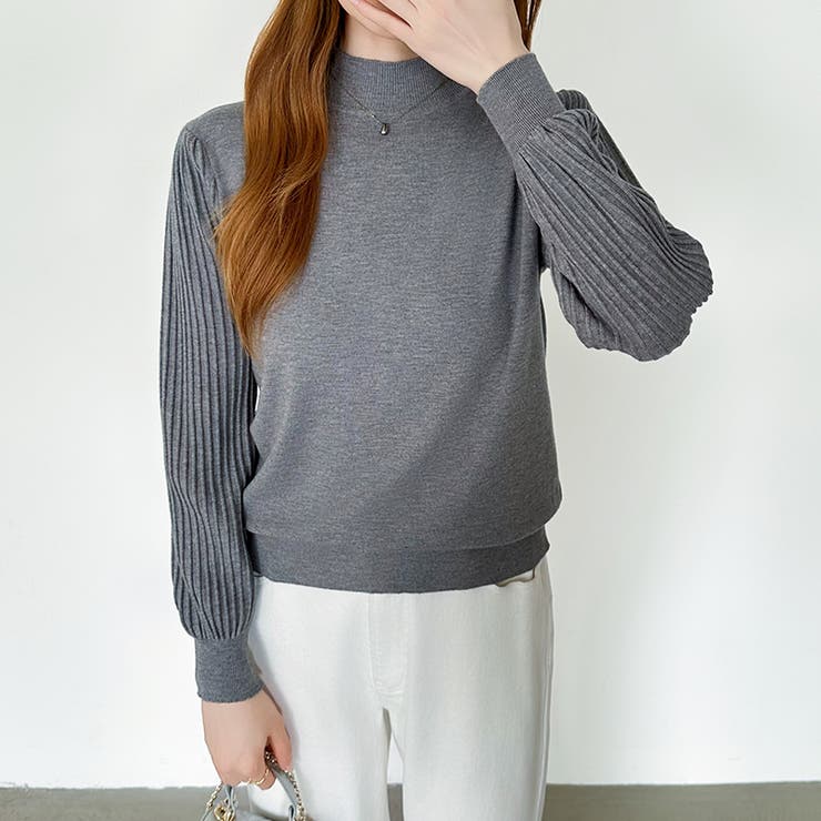 プリーツスリーブニット ボリューム袖ニット ハイネック | COCOMOMO | 詳細画像36 