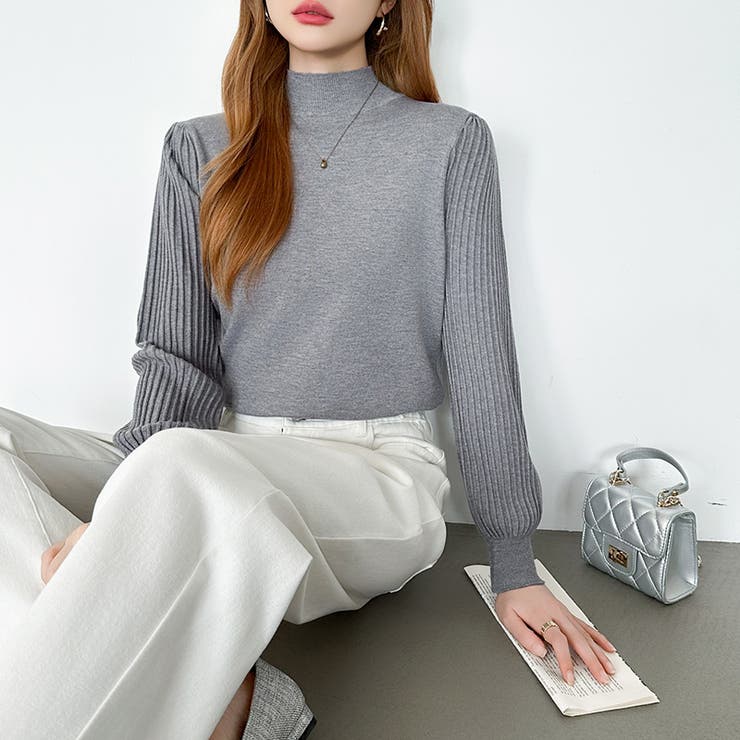 プリーツスリーブニット ボリューム袖ニット ハイネック | COCOMOMO | 詳細画像37 