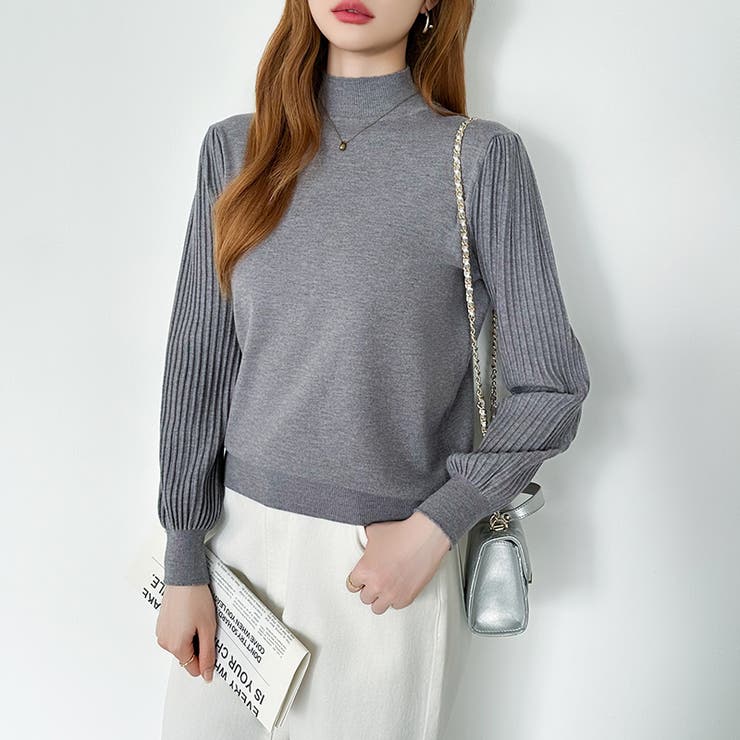 プリーツスリーブニット ボリューム袖ニット ハイネック | COCOMOMO | 詳細画像39 