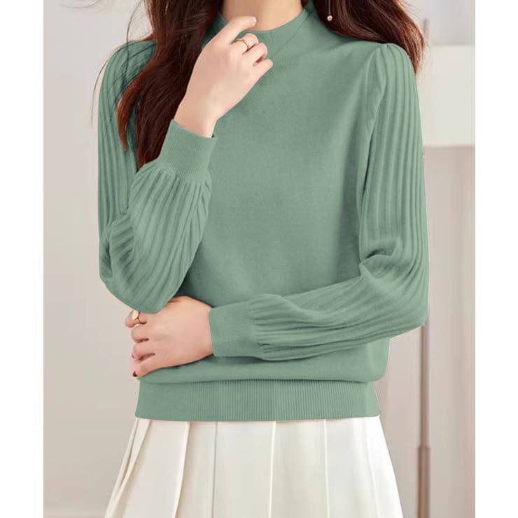 プリーツスリーブニット ボリューム袖ニット ハイネック | COCOMOMO | 詳細画像14 