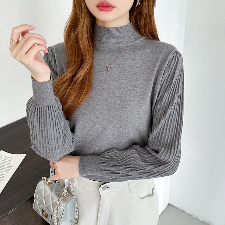 プリーツスリーブニット ボリューム袖ニット ハイネック | COCOMOMO | 詳細画像41 