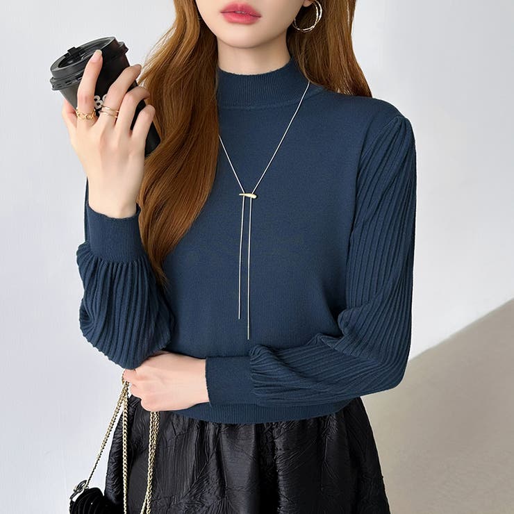 プリーツスリーブニット ボリューム袖ニット ハイネック | COCOMOMO | 詳細画像44 