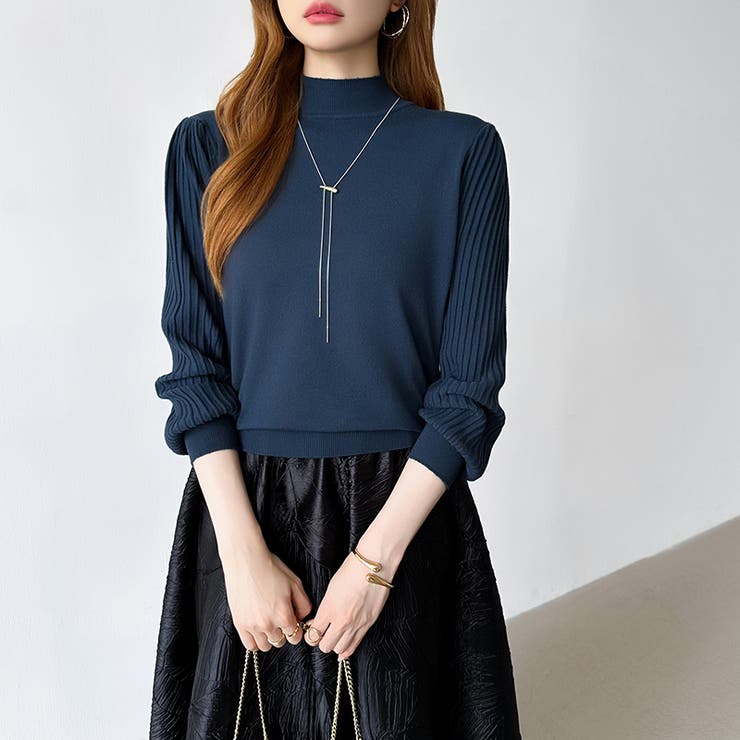 プリーツスリーブニット ボリューム袖ニット ハイネック | COCOMOMO | 詳細画像46 