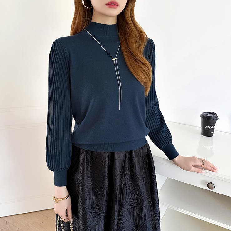 プリーツスリーブニット ボリューム袖ニット ハイネック | COCOMOMO | 詳細画像49 