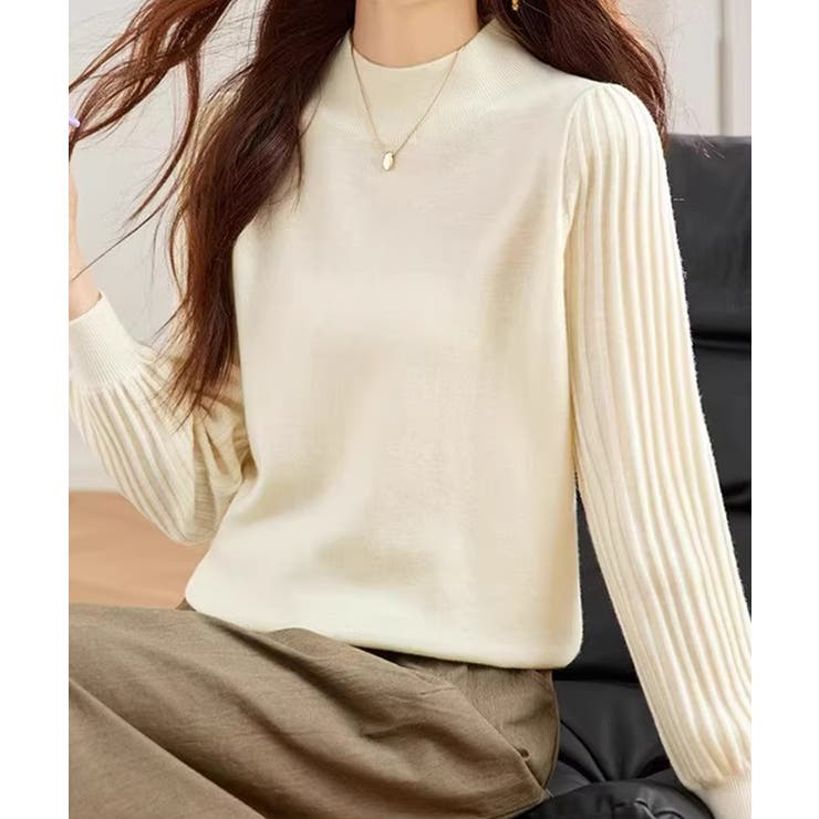 プリーツスリーブニット ボリューム袖ニット ハイネック | COCOMOMO | 詳細画像17 