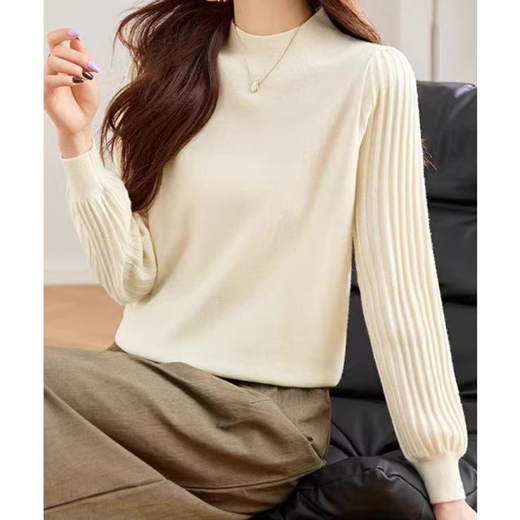 プリーツスリーブニット ボリューム袖ニット ハイネック | COCOMOMO | 詳細画像18 