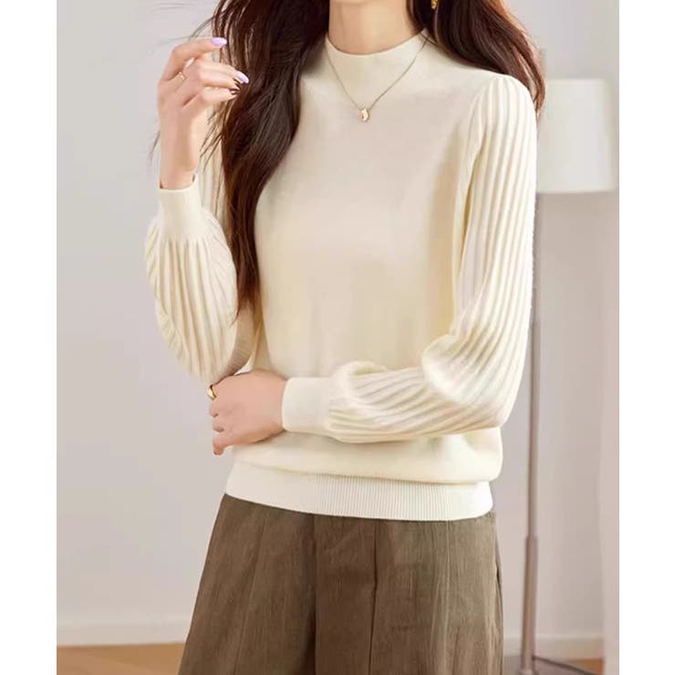 プリーツスリーブニット ボリューム袖ニット ハイネック | COCOMOMO | 詳細画像19 