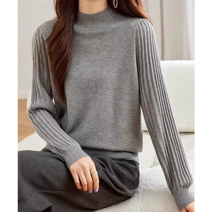 プリーツスリーブニット ボリューム袖ニット ハイネック | COCOMOMO | 詳細画像21 