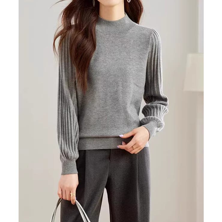 プリーツスリーブニット ボリューム袖ニット ハイネック | COCOMOMO | 詳細画像24 