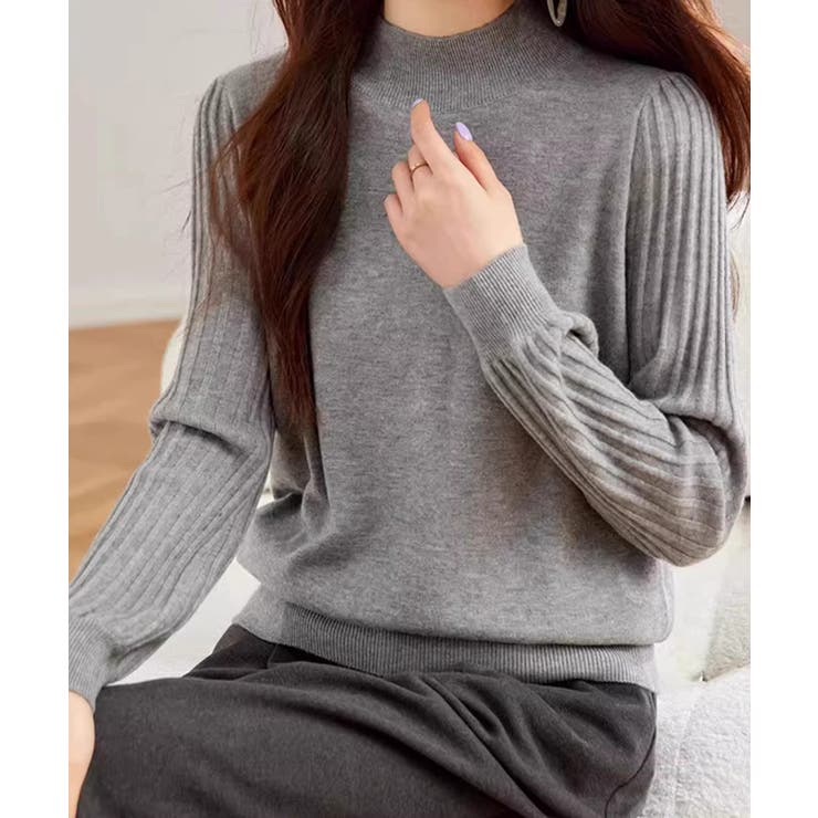 プリーツスリーブニット ボリューム袖ニット ハイネック | COCOMOMO | 詳細画像25 