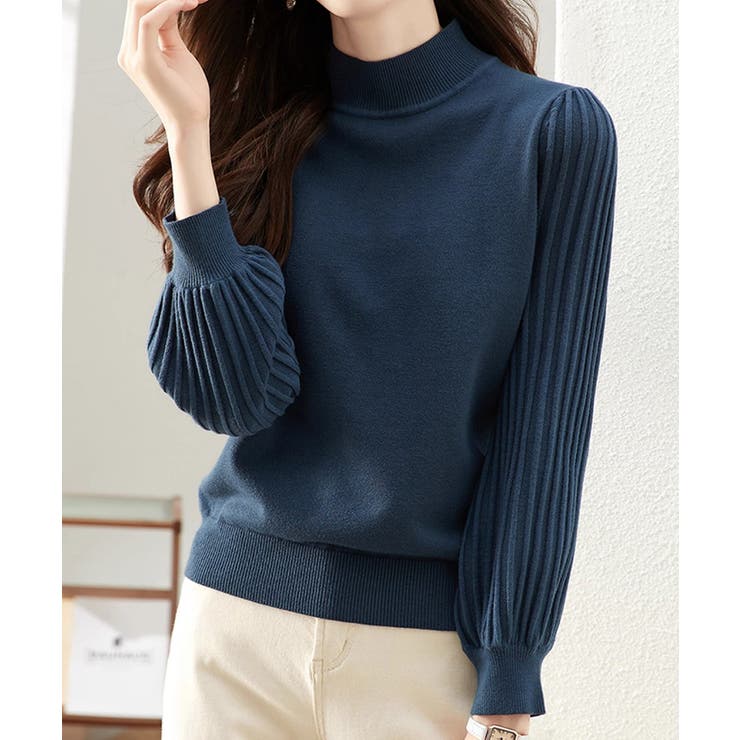 プリーツスリーブニット ボリューム袖ニット ハイネック | COCOMOMO | 詳細画像28 