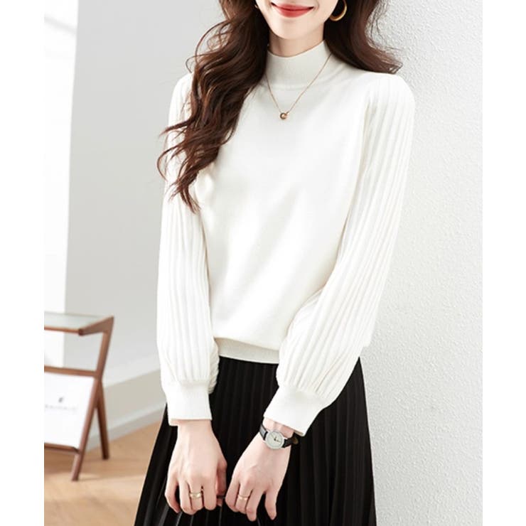 プリーツスリーブニット ボリューム袖ニット ハイネック | COCOMOMO | 詳細画像3 