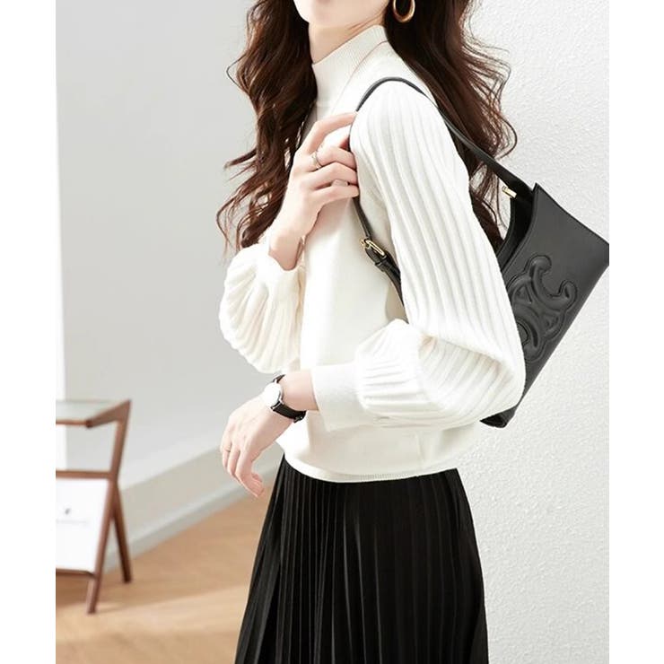 プリーツスリーブニット ボリューム袖ニット ハイネック | COCOMOMO | 詳細画像5 