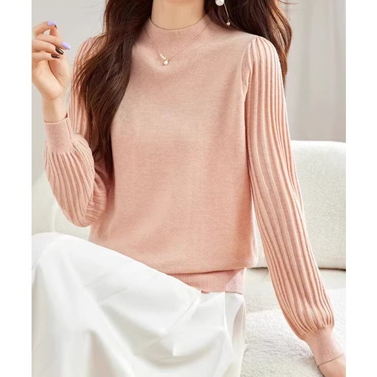 プリーツスリーブニット ボリューム袖ニット ハイネック | COCOMOMO | 詳細画像7 