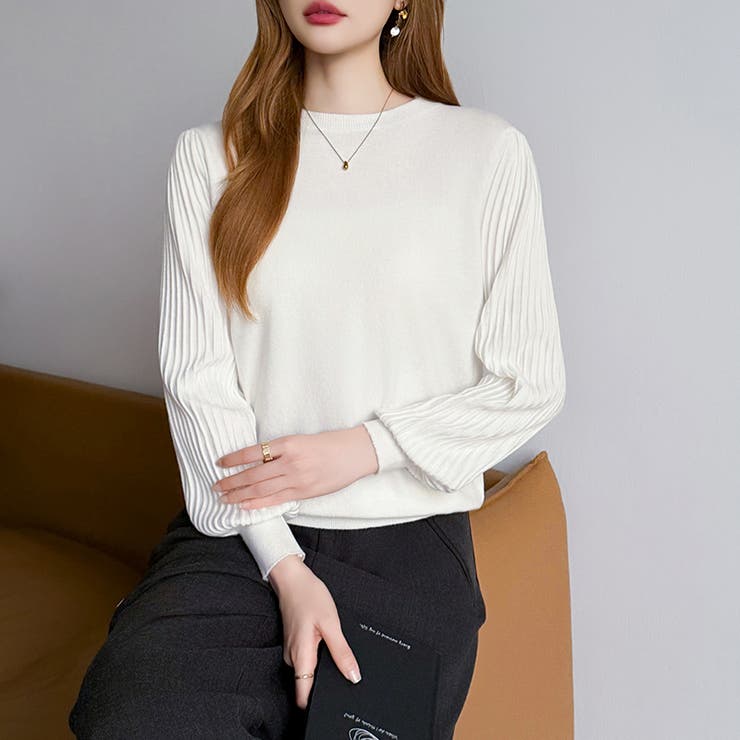 シンプルなのに印象的。プリーツスリーブニット ニット ボリューム袖 | COCOMOMO | 詳細画像9 