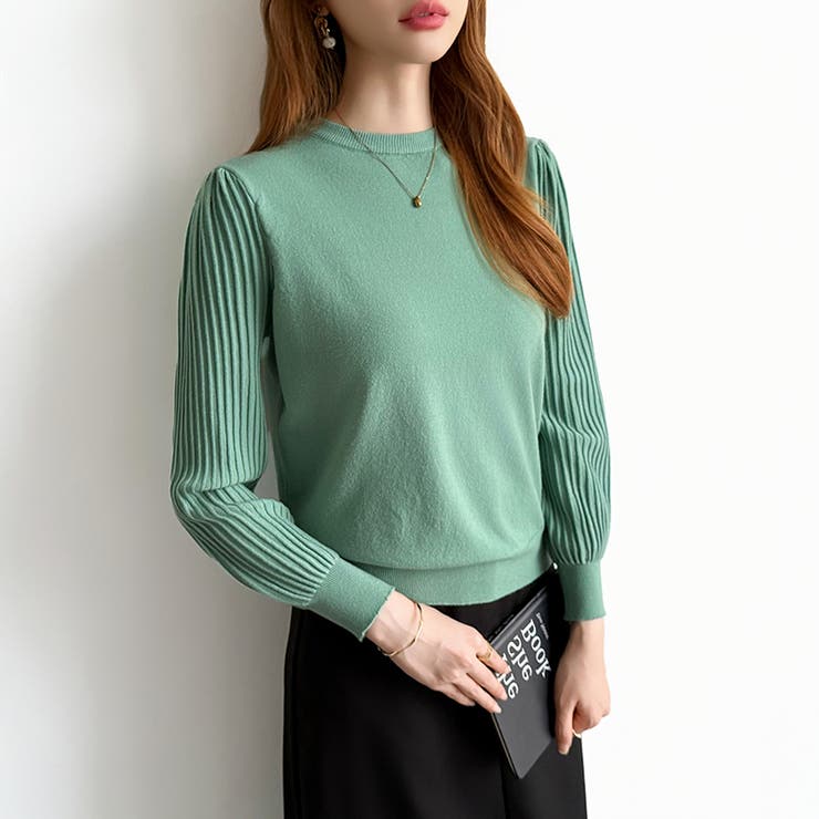 シンプルなのに印象的。プリーツスリーブニット ニット ボリューム袖 | COCOMOMO | 詳細画像20 