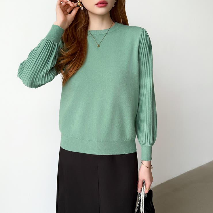 シンプルなのに印象的。プリーツスリーブニット ニット ボリューム袖 | COCOMOMO | 詳細画像21 