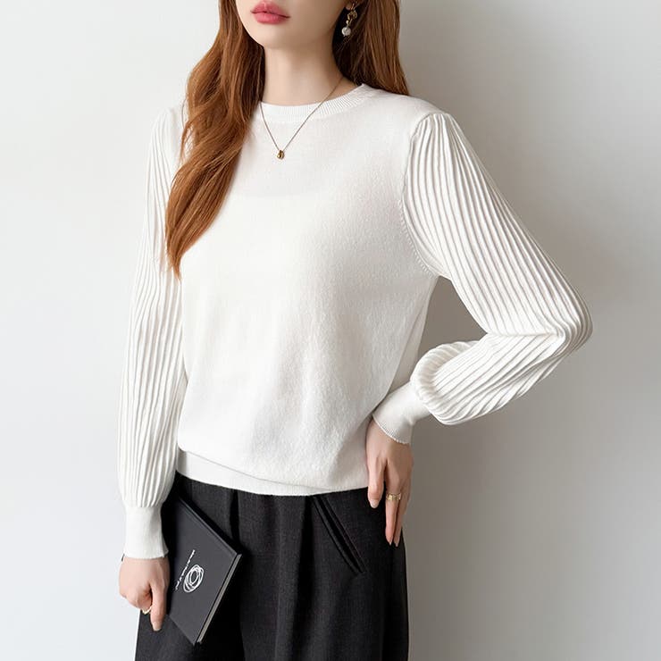 シンプルなのに印象的。プリーツスリーブニット ニット ボリューム袖 | COCOMOMO | 詳細画像2 