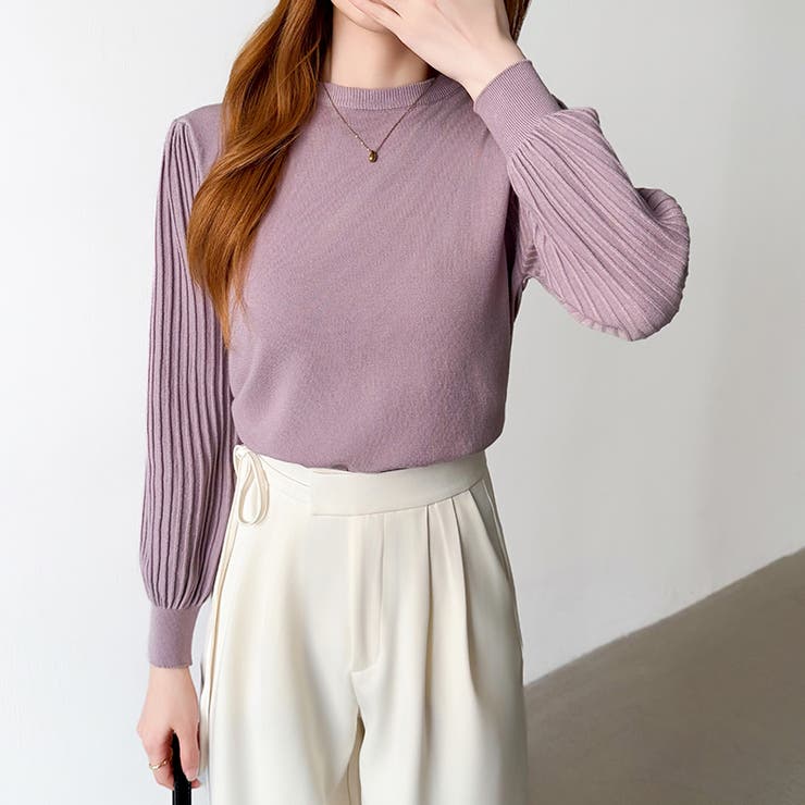 シンプルなのに印象的。プリーツスリーブニット ニット ボリューム袖 | COCOMOMO | 詳細画像30 