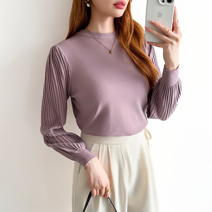 シンプルなのに印象的。プリーツスリーブニット ニット ボリューム袖 | COCOMOMO | 詳細画像31 