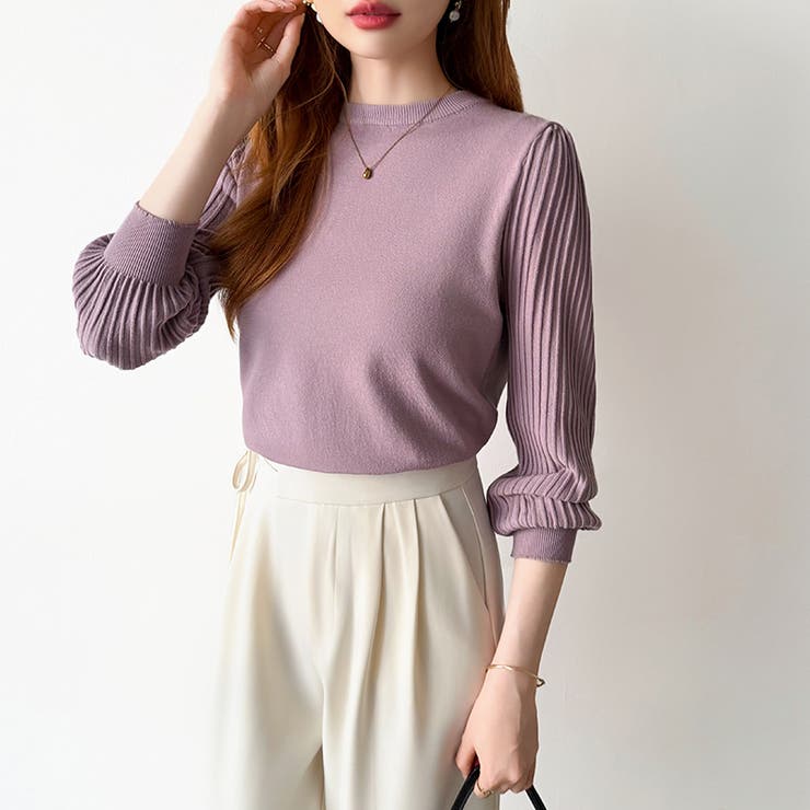 シンプルなのに印象的。プリーツスリーブニット ニット ボリューム袖 | COCOMOMO | 詳細画像32 