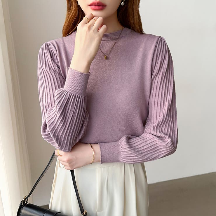 シンプルなのに印象的。プリーツスリーブニット ニット ボリューム袖 | COCOMOMO | 詳細画像34 