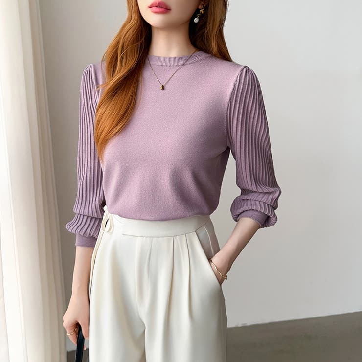 シンプルなのに印象的。プリーツスリーブニット ニット ボリューム袖 | COCOMOMO | 詳細画像35 