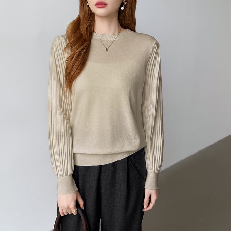 シンプルなのに印象的。プリーツスリーブニット ニット ボリューム袖 | COCOMOMO | 詳細画像37 