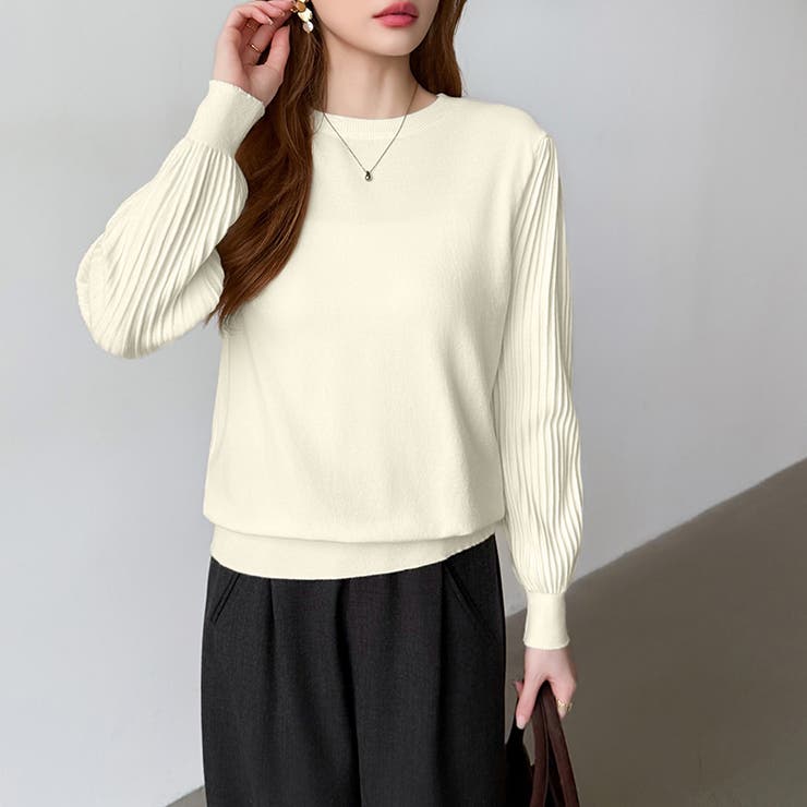 シンプルなのに印象的。プリーツスリーブニット ニット ボリューム袖 | COCOMOMO | 詳細画像41 