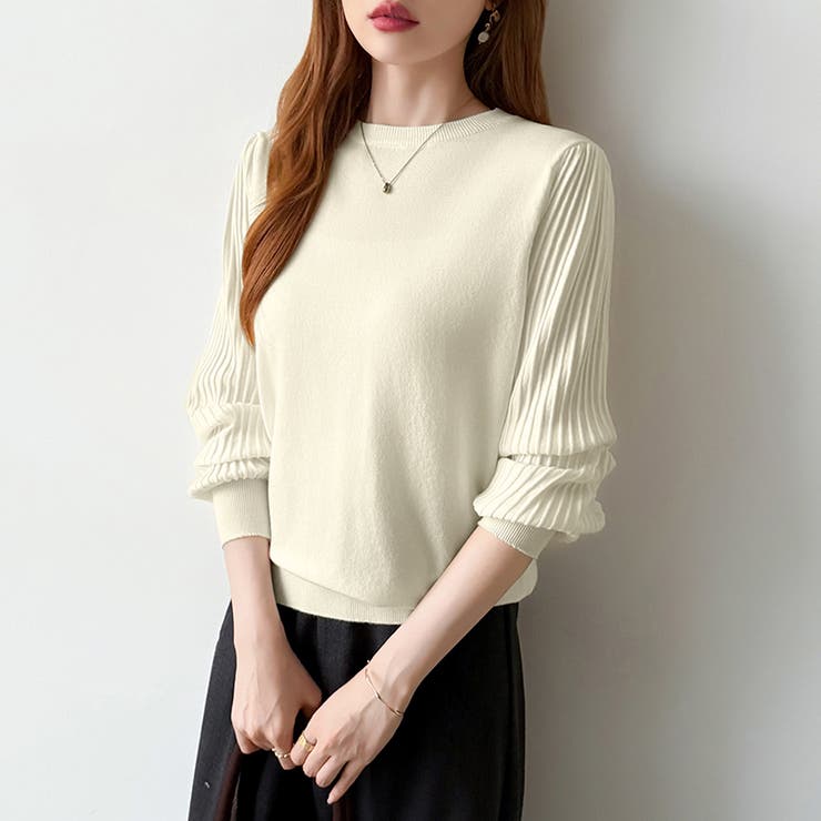 シンプルなのに印象的。プリーツスリーブニット ニット ボリューム袖 | COCOMOMO | 詳細画像42 