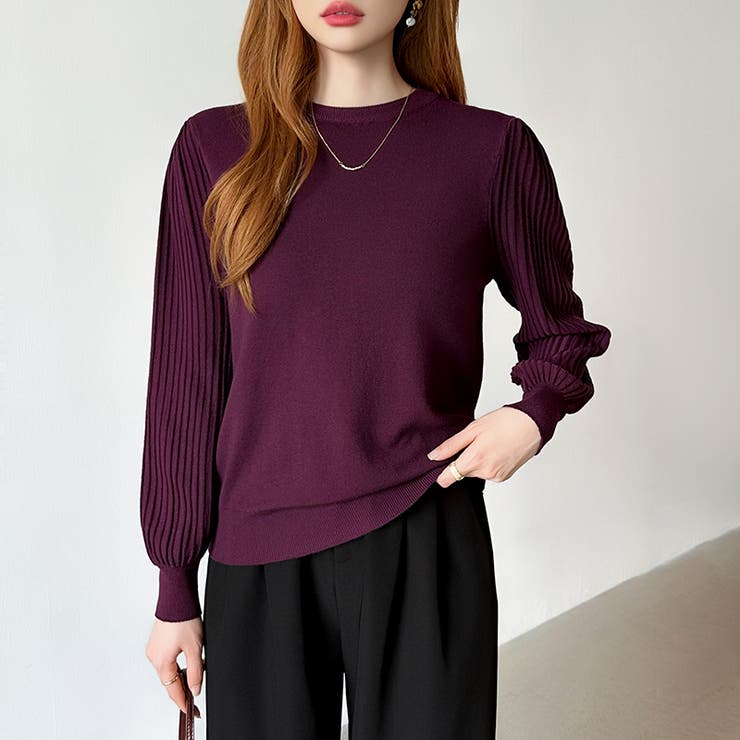 シンプルなのに印象的。プリーツスリーブニット ニット ボリューム袖 | COCOMOMO | 詳細画像43 