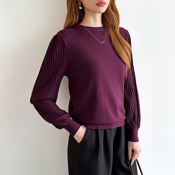 シンプルなのに印象的。プリーツスリーブニット ニット ボリューム袖 | COCOMOMO | 詳細画像44 