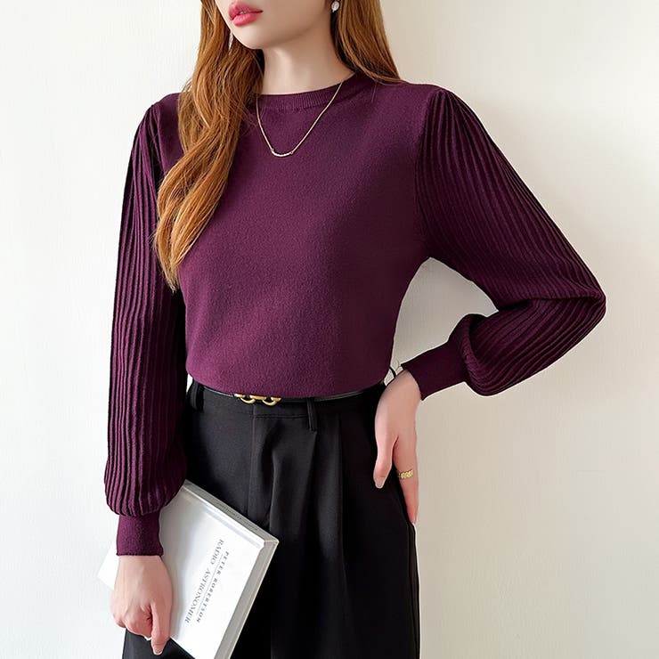 シンプルなのに印象的。プリーツスリーブニット ニット ボリューム袖 | COCOMOMO | 詳細画像47 