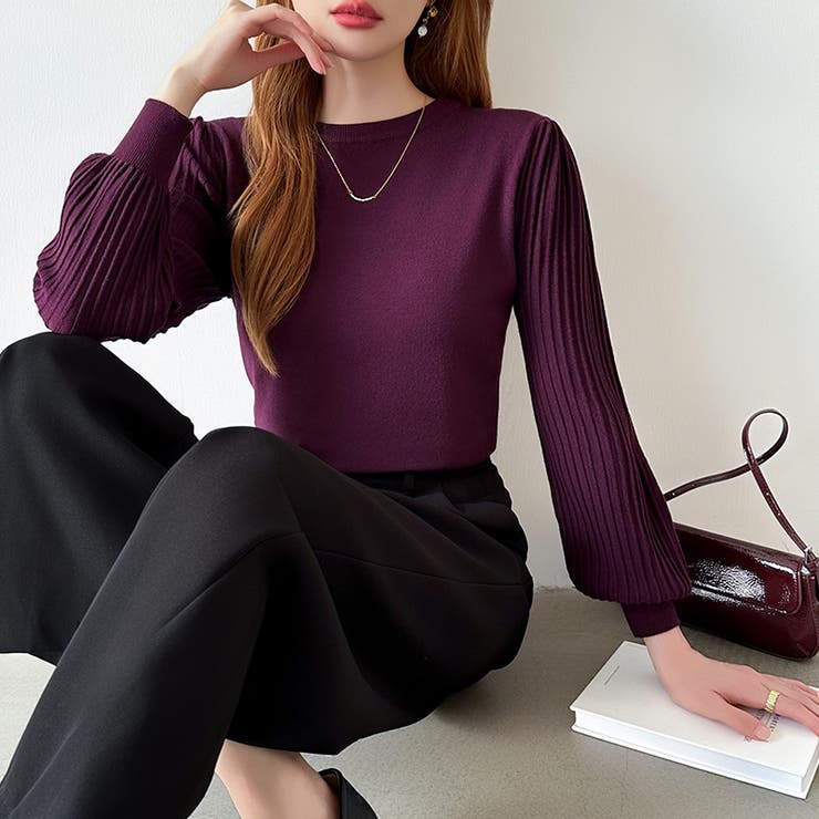 シンプルなのに印象的。プリーツスリーブニット ニット ボリューム袖 | COCOMOMO | 詳細画像48 