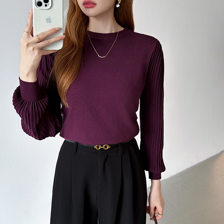 シンプルなのに印象的。プリーツスリーブニット ニット ボリューム袖 | COCOMOMO | 詳細画像50 