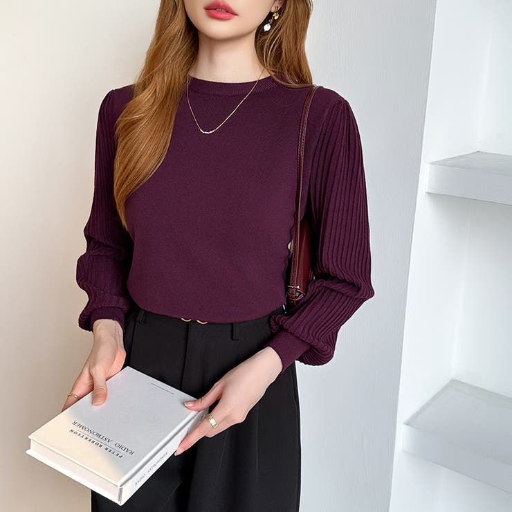 シンプルなのに印象的。プリーツスリーブニット ニット ボリューム袖 | COCOMOMO | 詳細画像51 